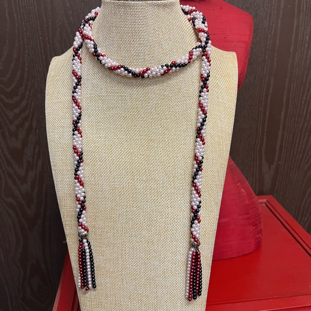 Striking Red and Black Rope Necklace with Tassel Details